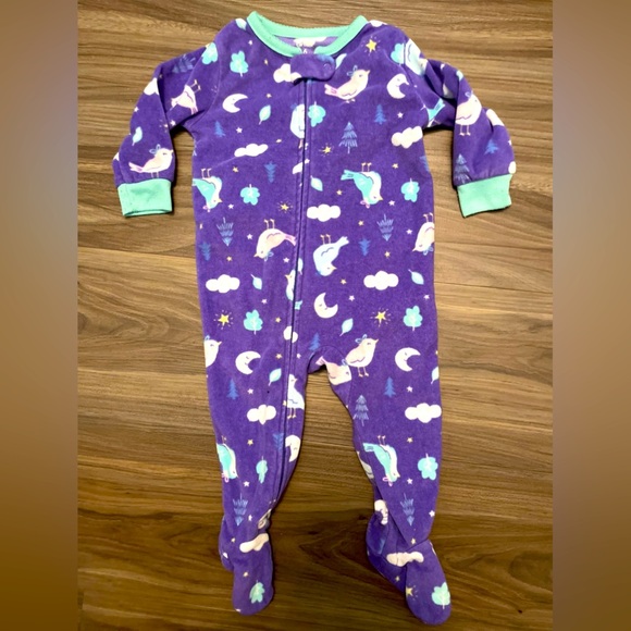 Carter's baby girl Purple and Green with birds Footies One Piece size 6 months - Picture 1 of 5